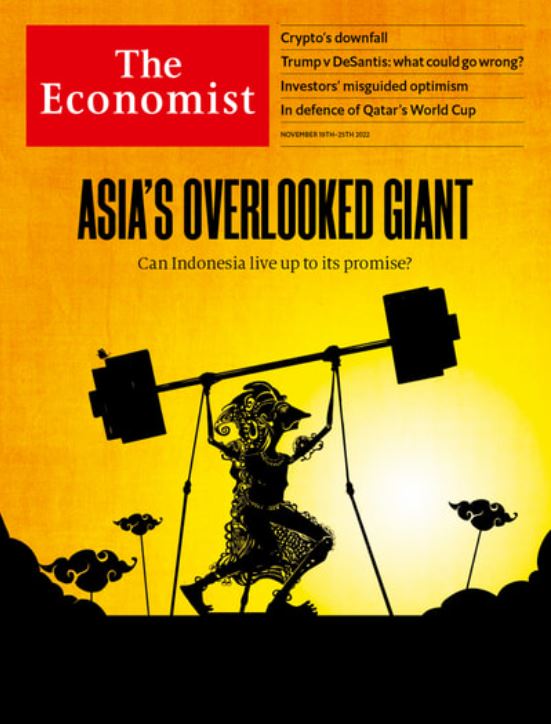 經濟學人(Economist)11月19日出刊的封面以印尼為題，指印尼是「亞洲被忽視的巨人」。(經濟學人官網)