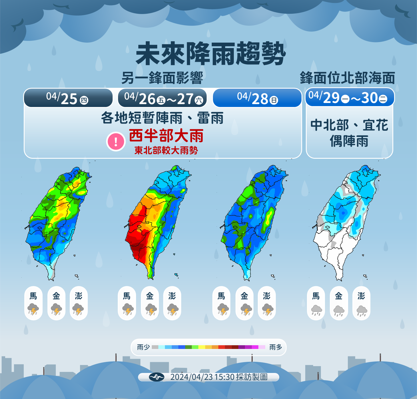 未來一周降雨趨勢。(氣象署提供)