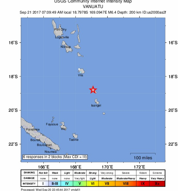 萬那杜6.4地震 未造成傷害