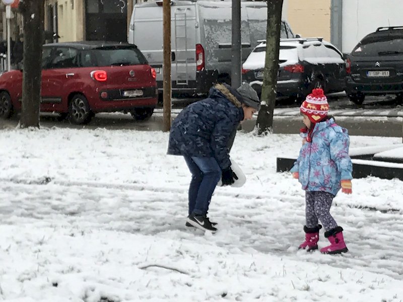 比利時大雪交通打結 孩童公園玩雪球