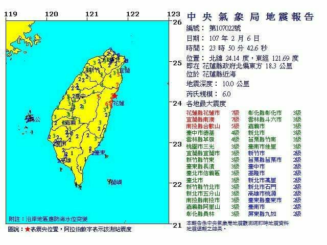 深夜規模6地震 花蓮饋線跳脫702戶停電