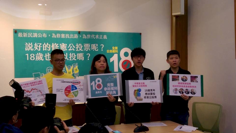 民調支持選舉權年齡下修 台少盟籲速修憲