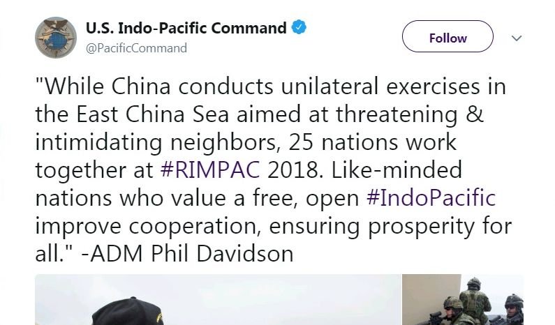 共軍東海演習 美印太司令部：恐嚇鄰國
