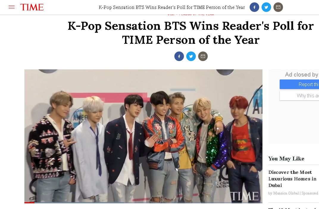 時代雜誌年度風雲人物 BTS獲讀者票選第1