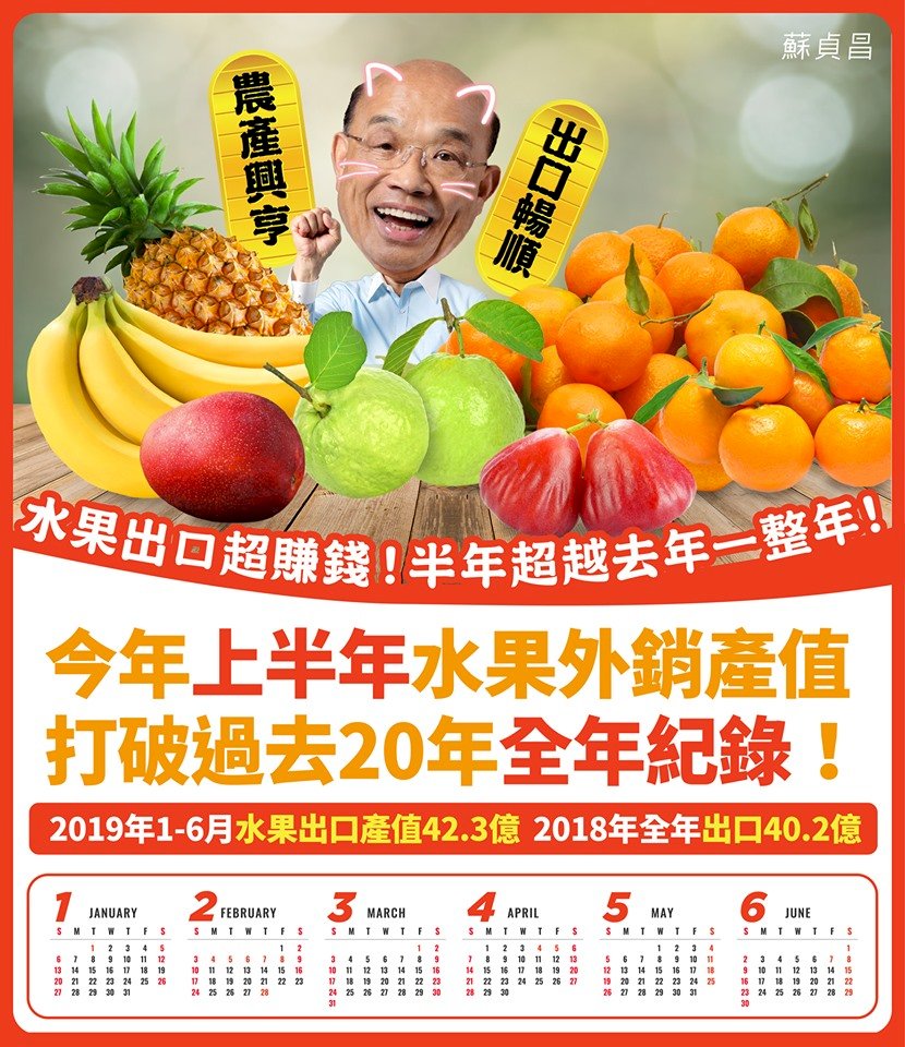 台灣水果外銷亮眼 蘇貞昌：上半年出口產值打破過去全年紀錄