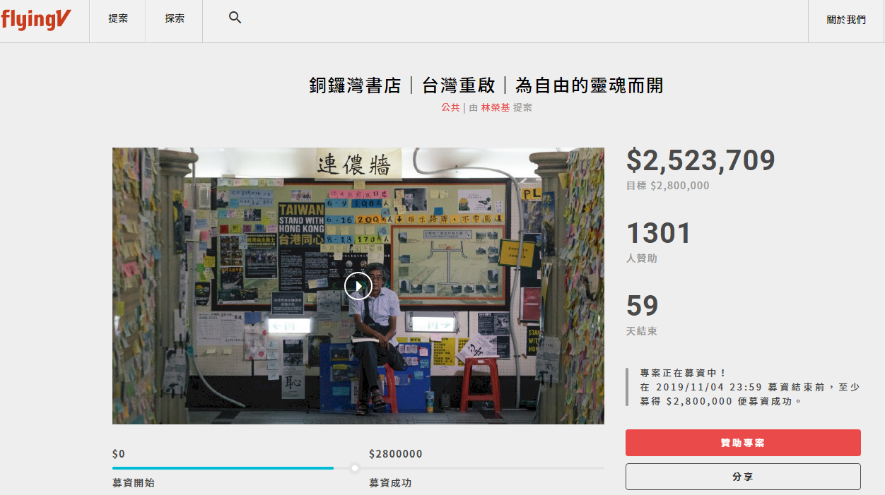 銅鑼灣書店再現台灣 募資僅18小時達成率9成！林榮基：很意外、很高興