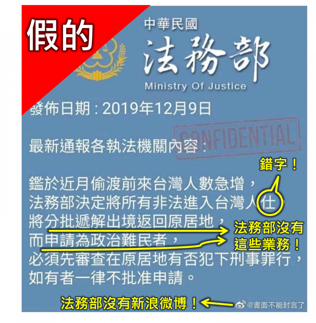 網傳嚴格檢查政治難民申請 法務部：不實訊息