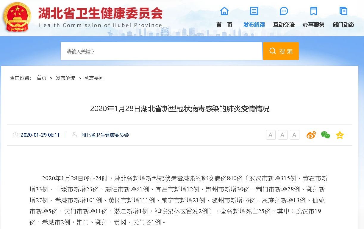 武漢肺炎持續擴散 湖北省通報新增25死