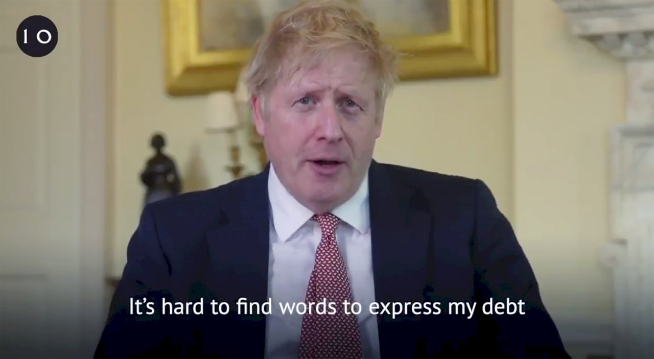 英國首相強生出院發布影片 感謝醫護人員照護