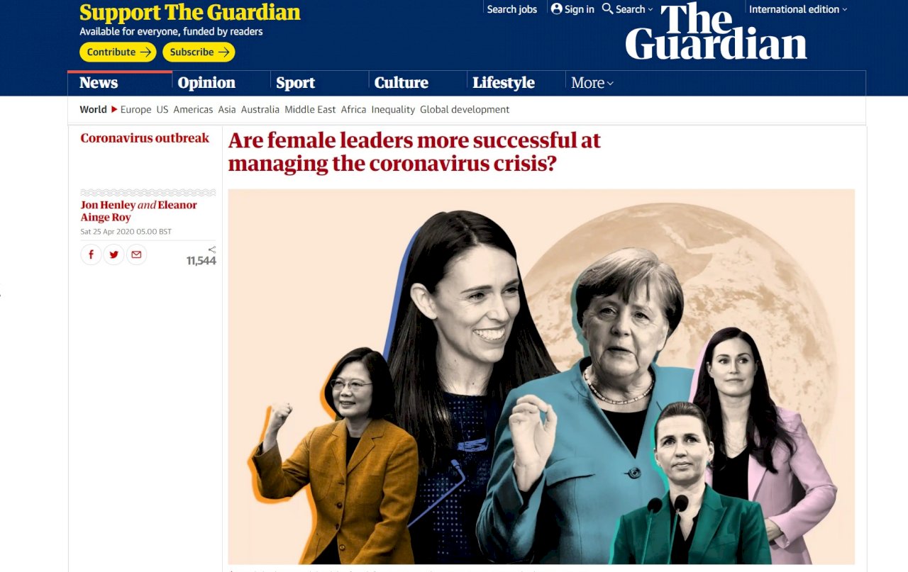 英衛報讚揚女性領導人抗疫有成 蔡總統入列