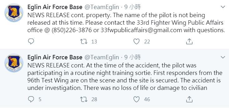 美軍F-35A傳墜機 1週內同一基地摔兩架軍機