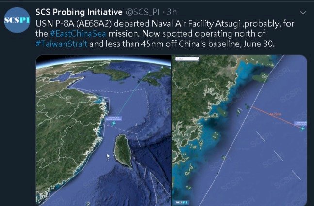 港區國安法草案通過敏感時刻 美軍機穿越台灣海峽