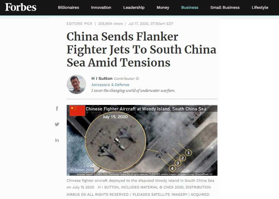 富比世軍事專家：中國戰鬥機進駐南海西沙永興島