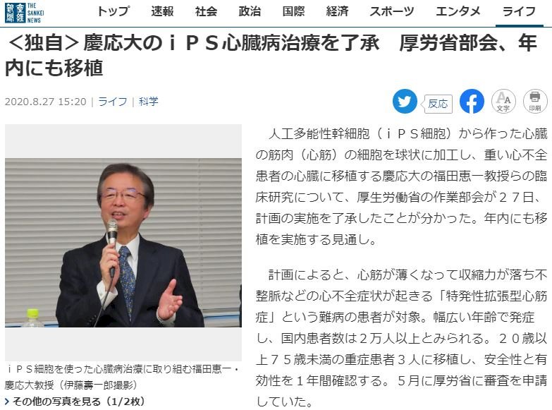 再生醫療球狀心肌細胞移植 日本批准臨床實驗