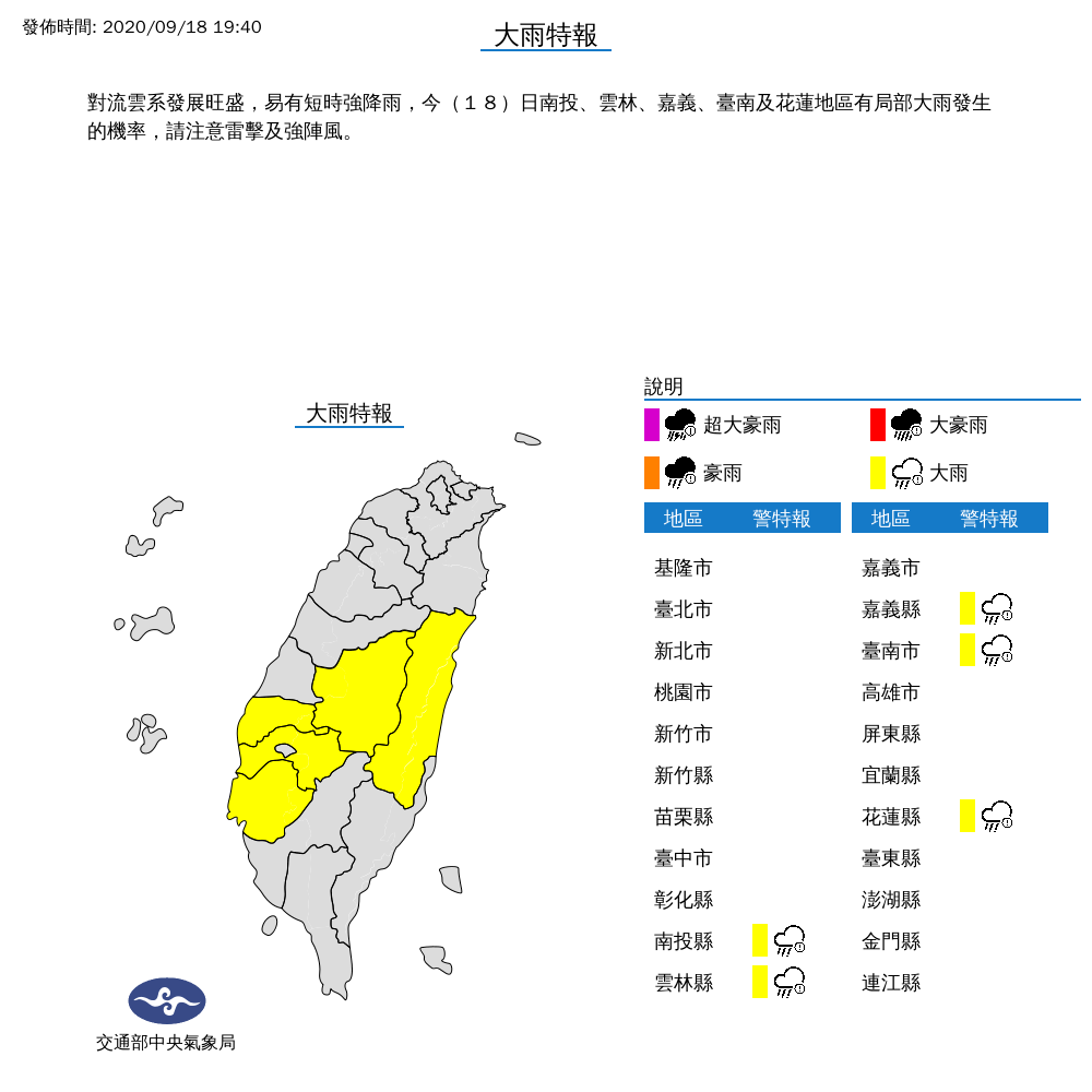 對流發展旺　台南等5縣市今晚防大雨