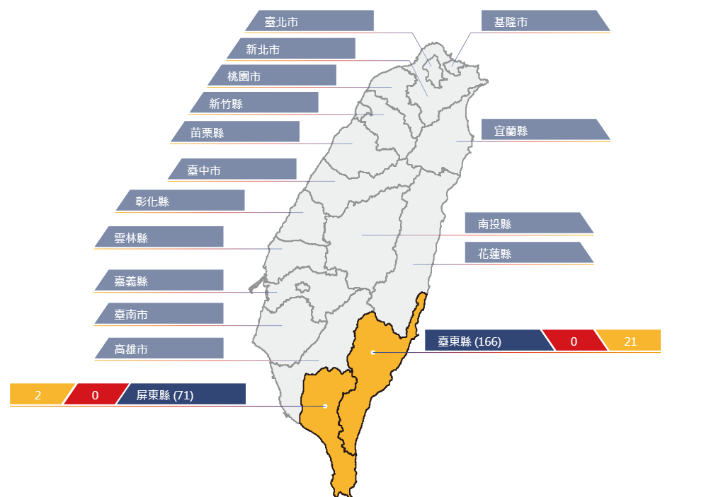 土石流黃色警戒 分布台東、屏東