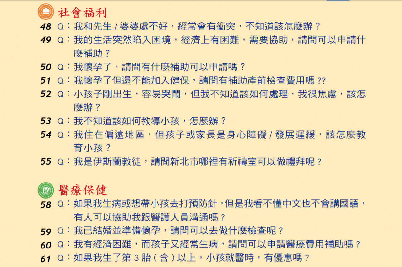 新住民常見的70個問題 生活手冊六語出版