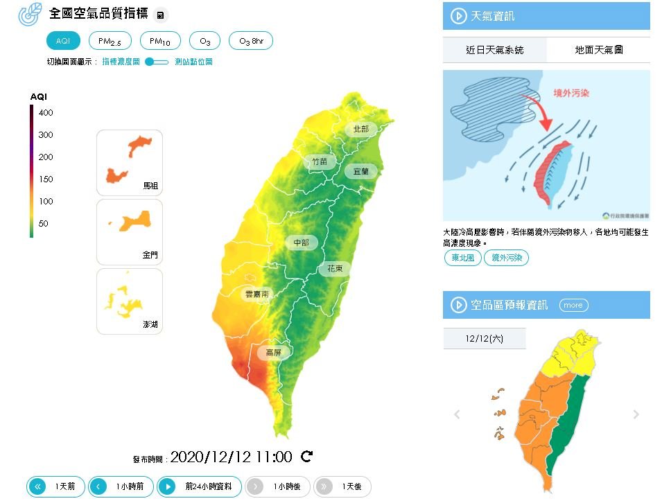 境外空污影響 北部局部、中南部空氣品質亮橘燈