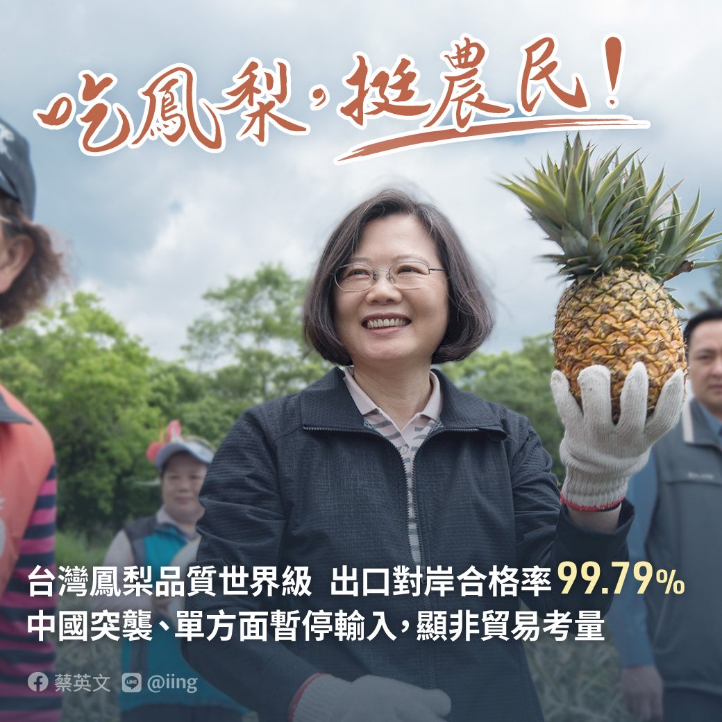 總統譴責中國突襲禁台灣鳳梨 指示農委會應變協助