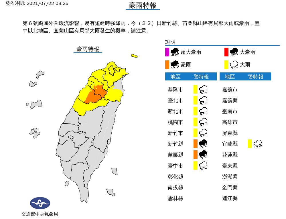 颱風烟花外圍環流影響 竹苗以北8縣市防豪雨大雨