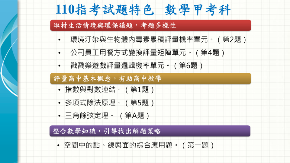 指考數甲求觀念又要計算 對高分群有鑑別度