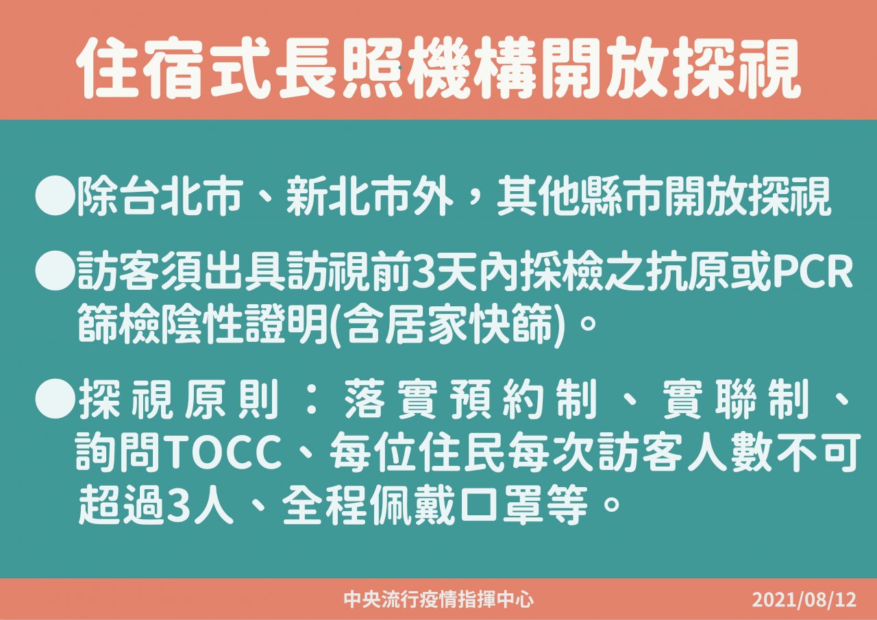 住宿型長照機構開放探視 雙北除外