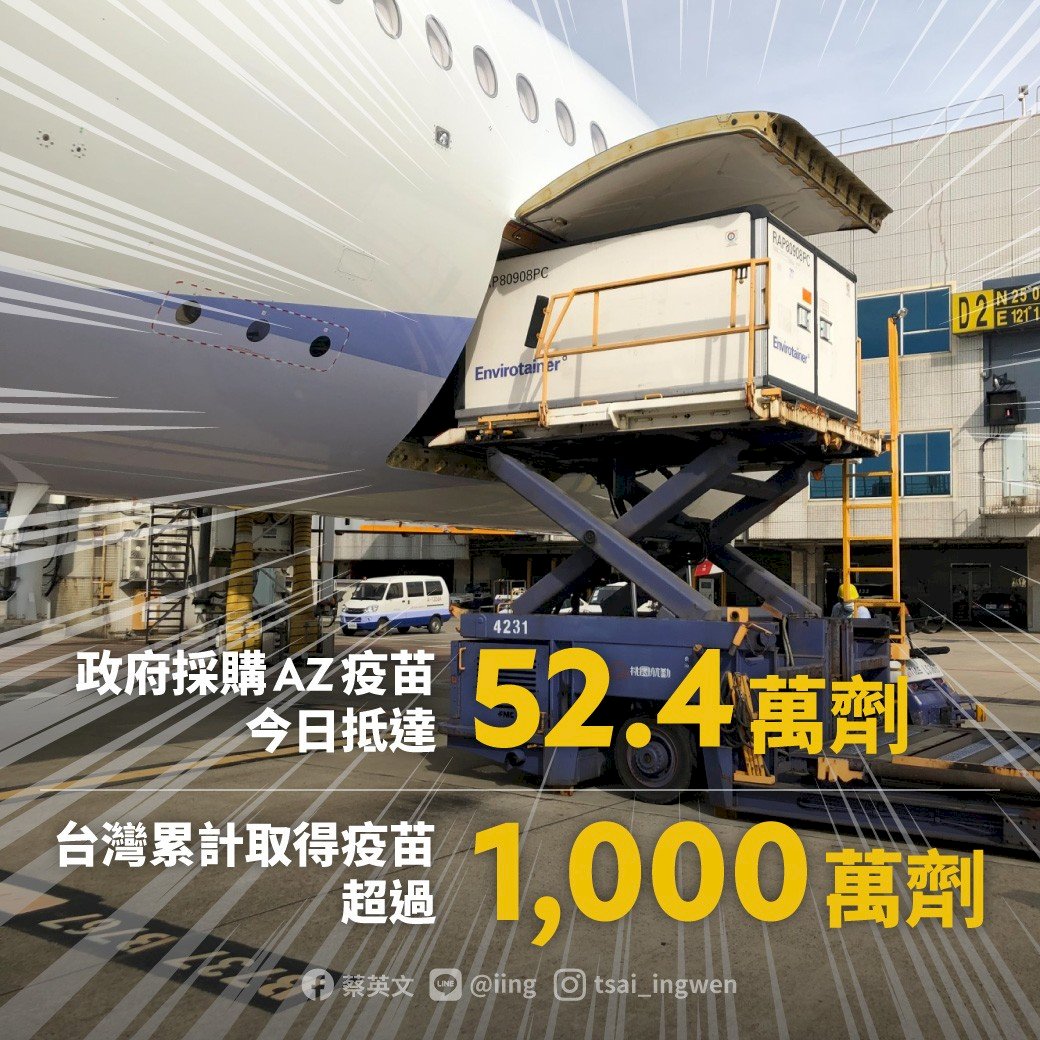 COVID-19疫苗累計逾1000萬劑 總統：繼續催貨