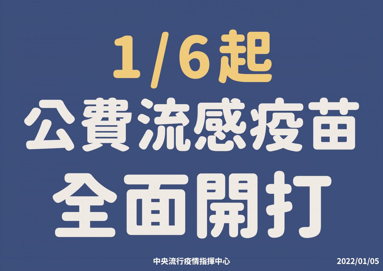 公費流感疫苗 1/6起開放全民接種至打完為止