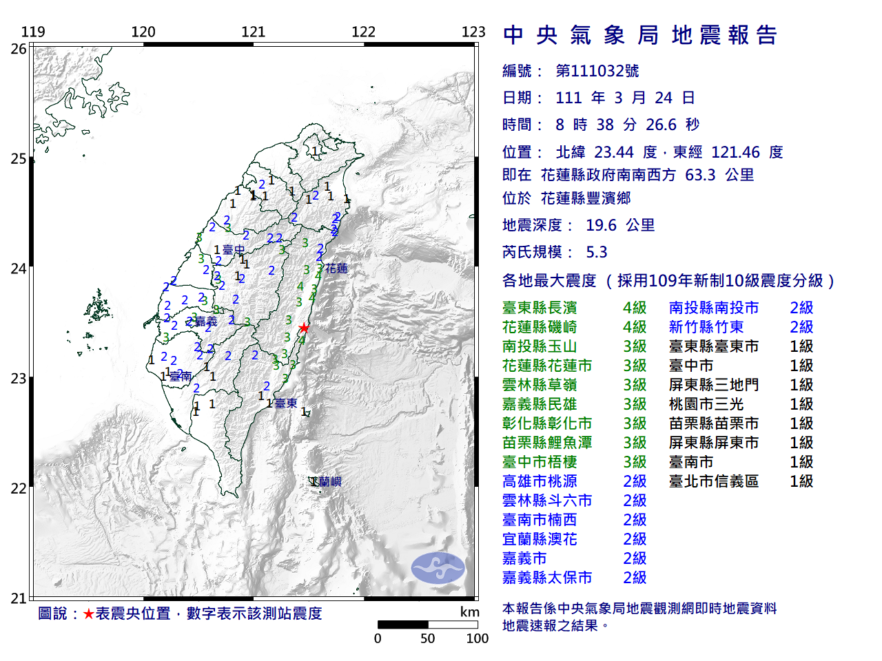 花東接連震 規模5.3與4.7