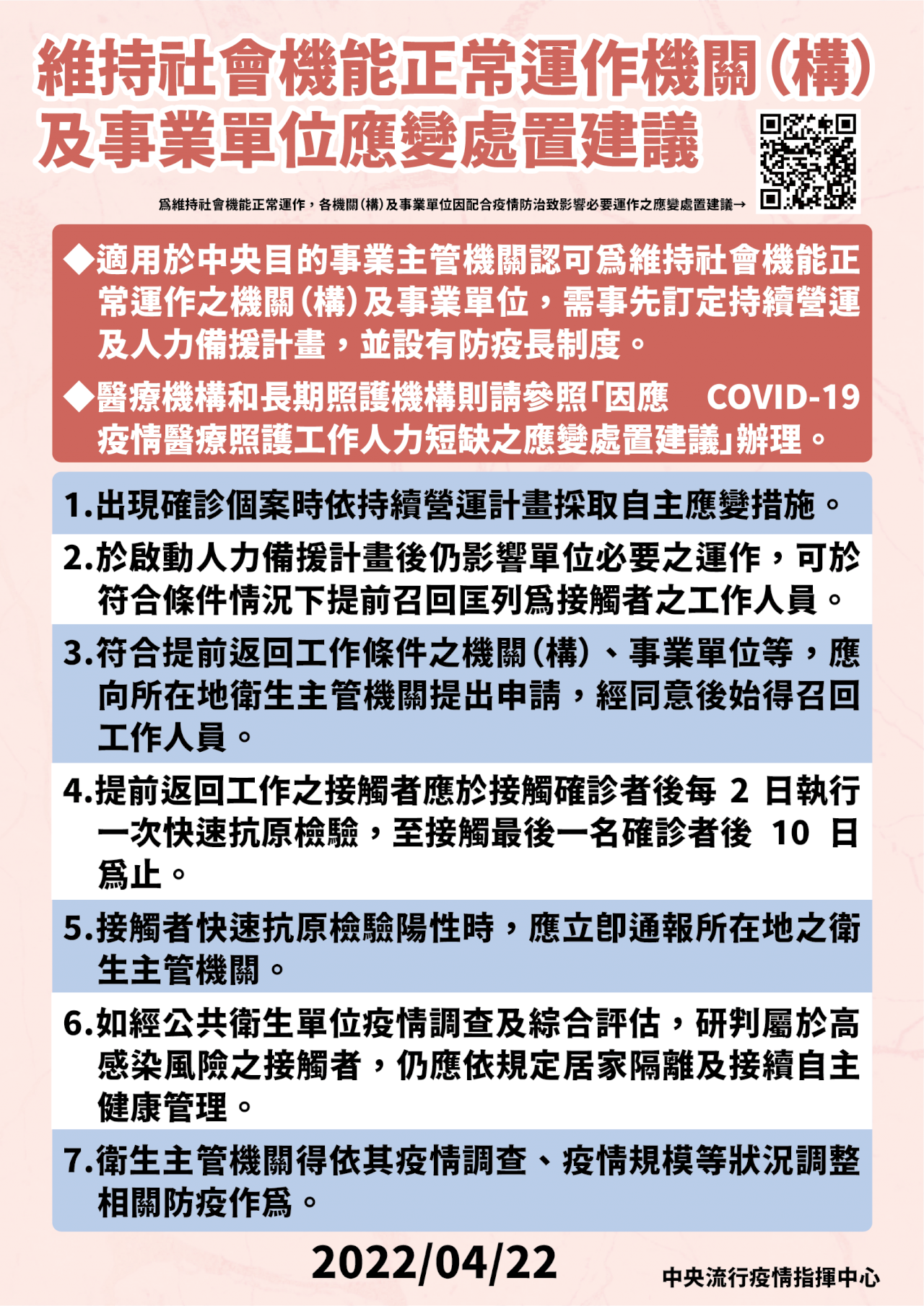 維持社會機能正常運作行業 可有條件提前召回居隔員工