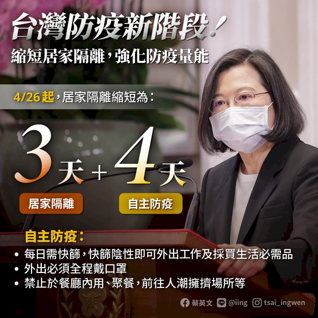 居家隔離新制3+4 總統：防疫目標不變