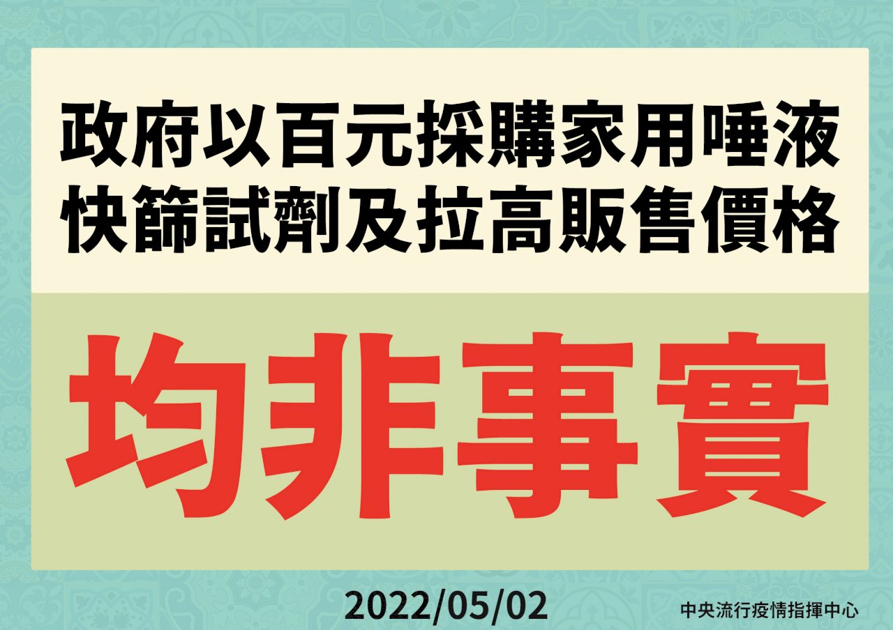 指揮中心：未採購唾液快篩 百元快篩價低於成本