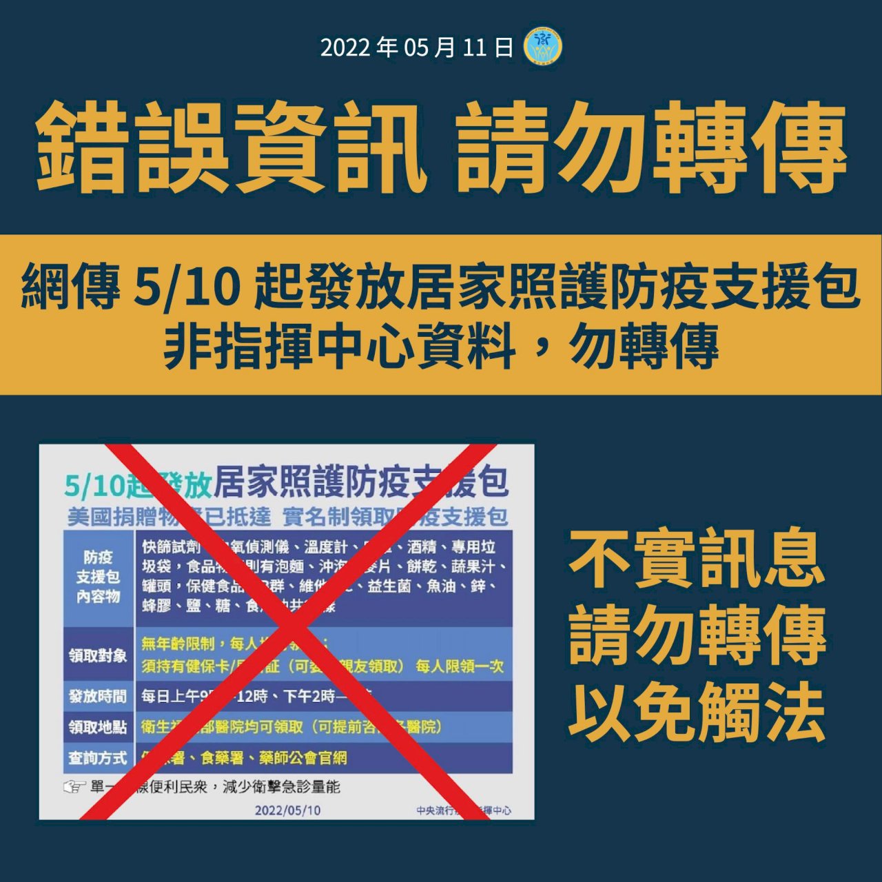 網傳發放居家照護防疫支援包假訊息 指揮中心闢謠