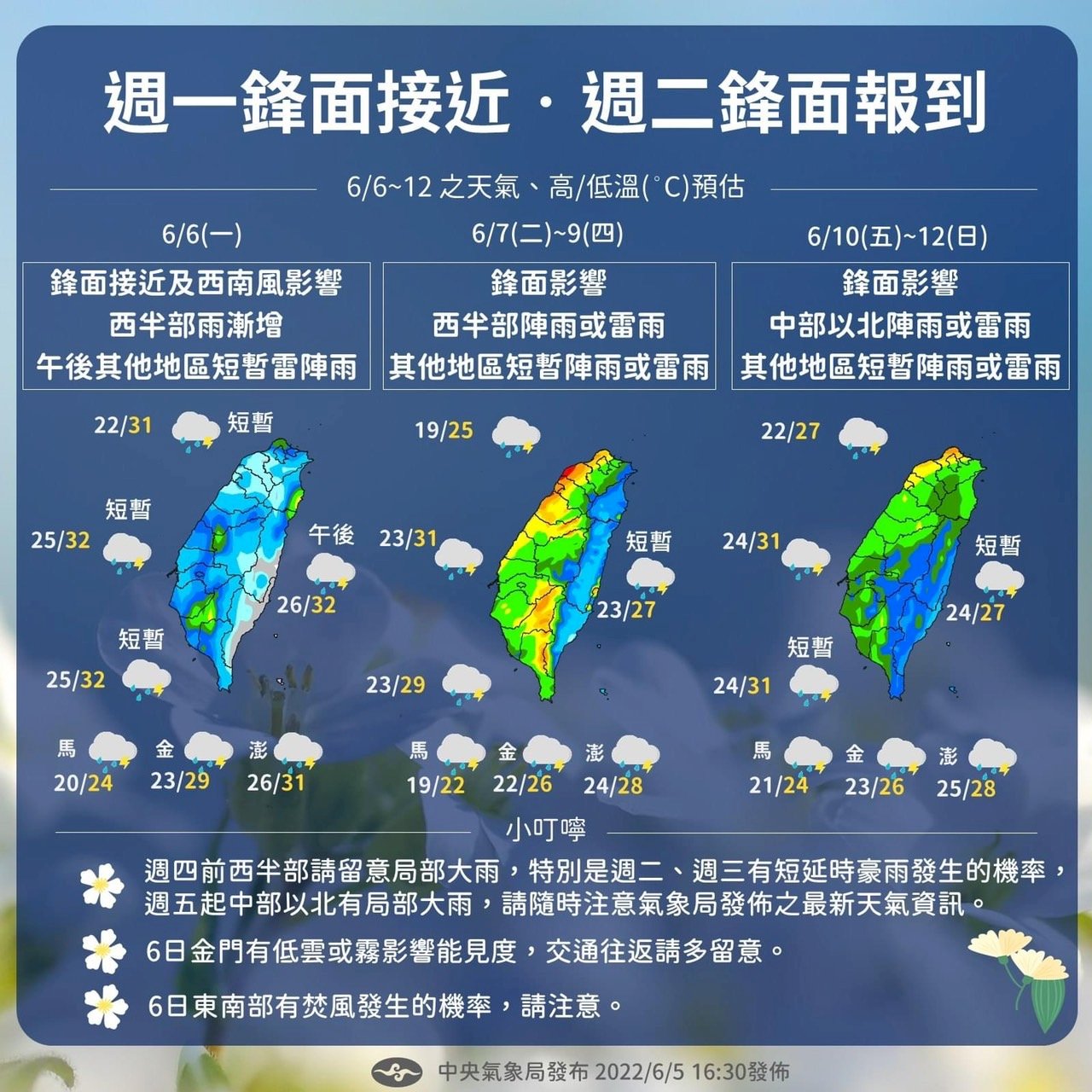 第三波梅雨鋒面將至 西半部明起3天留意雨彈來襲