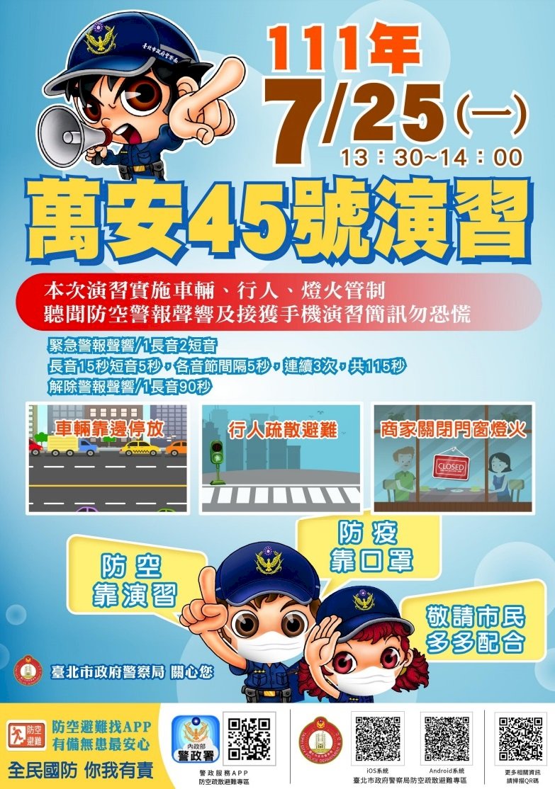 萬安45號演習25日登場 北市府製作FAQ為民眾解惑