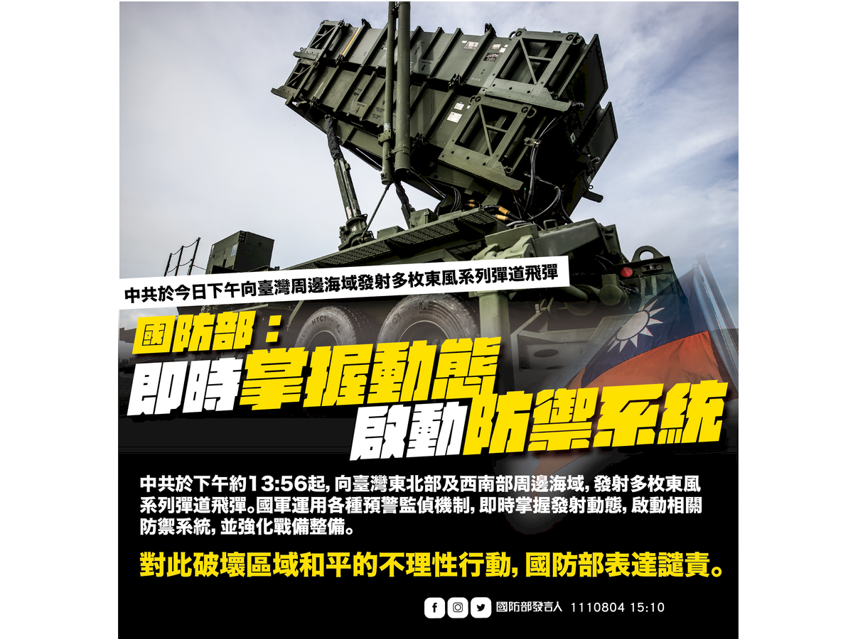 國防部：共軍在我外離島地區實彈射擊 國軍強化戒備