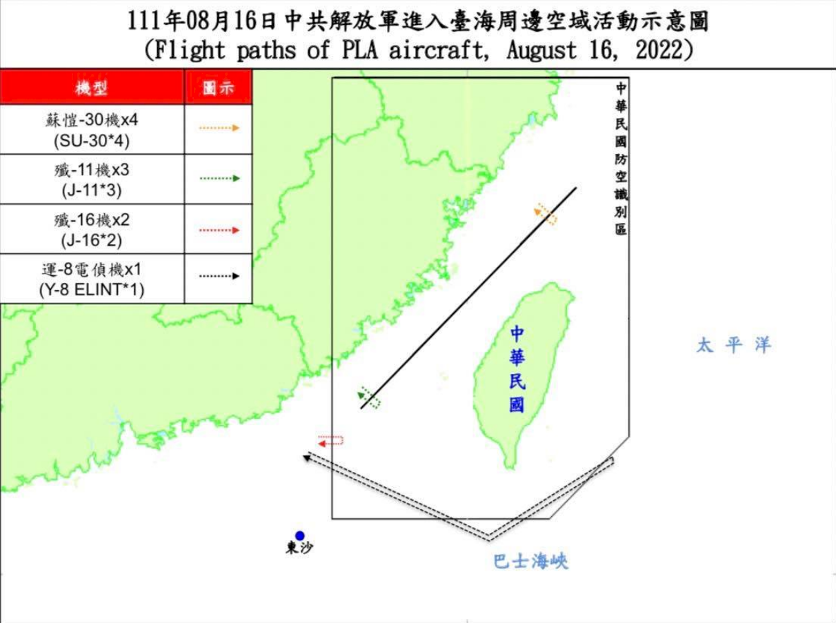 共機17架次台海周邊活動 7架次越海峽中線