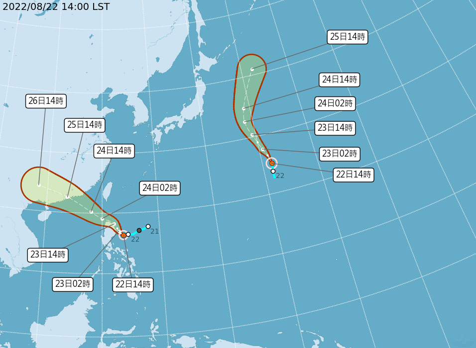 雙颱生成 馬鞍預估23日晚最近台