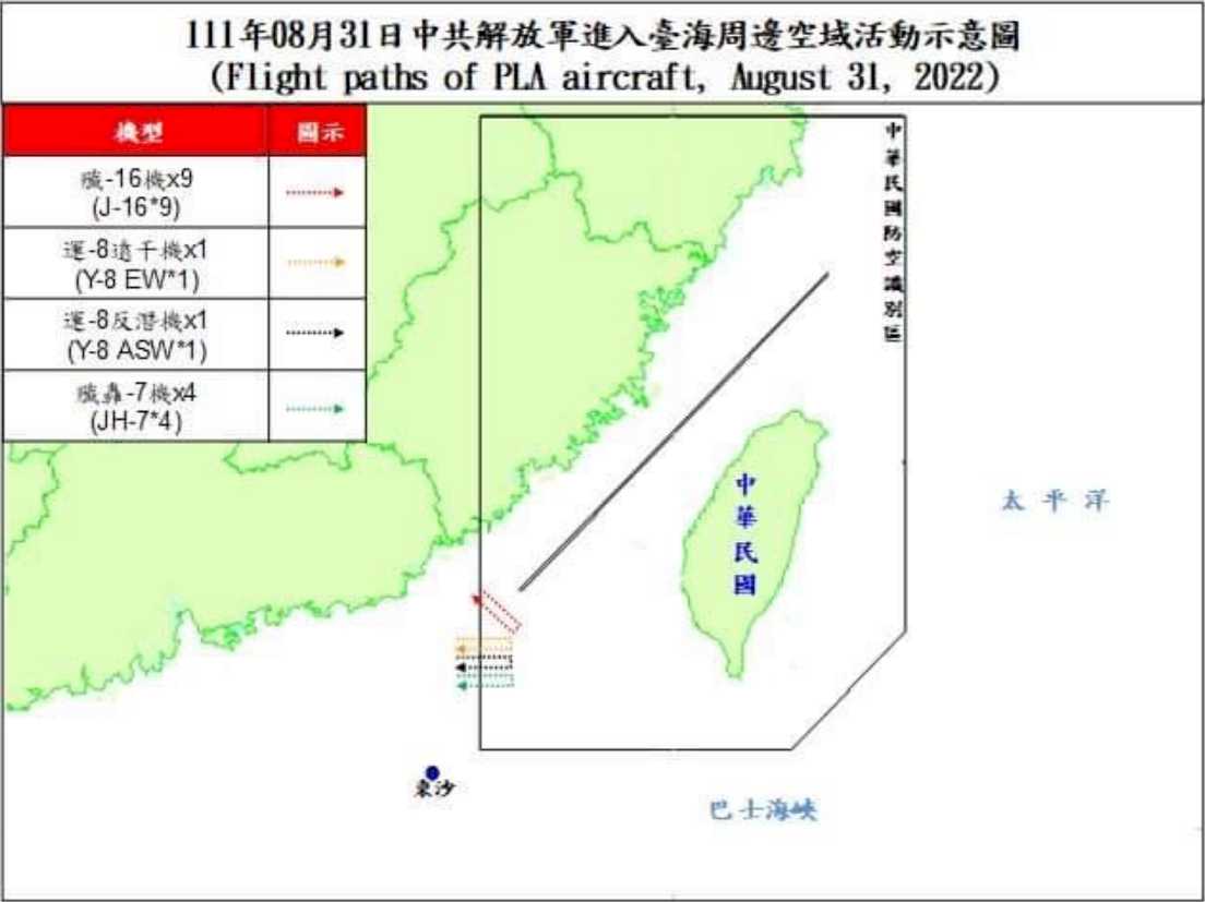 國防部：15架次共機侵擾西南空域