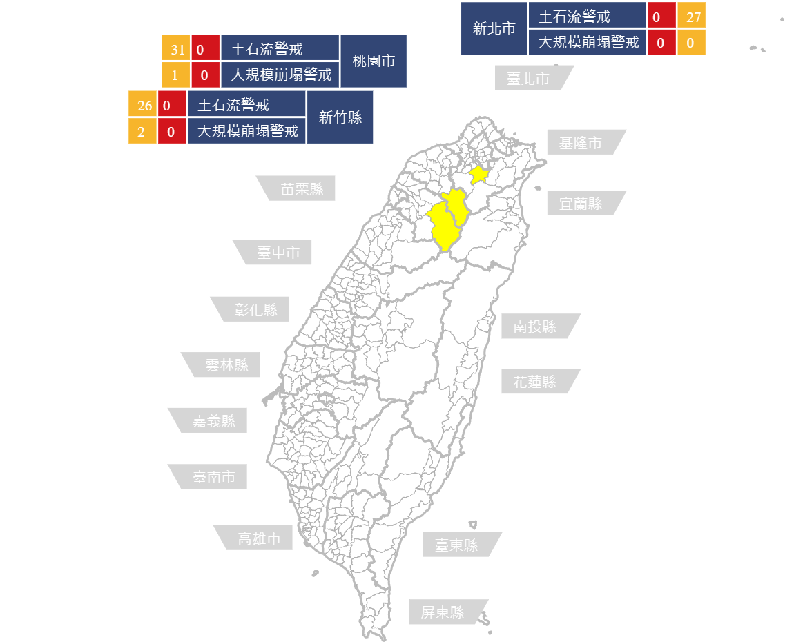 軒嵐諾影響 新北等3縣市土石流黃色警戒