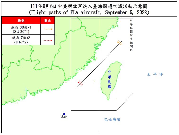 國防部：3架次共機逾越台海中線