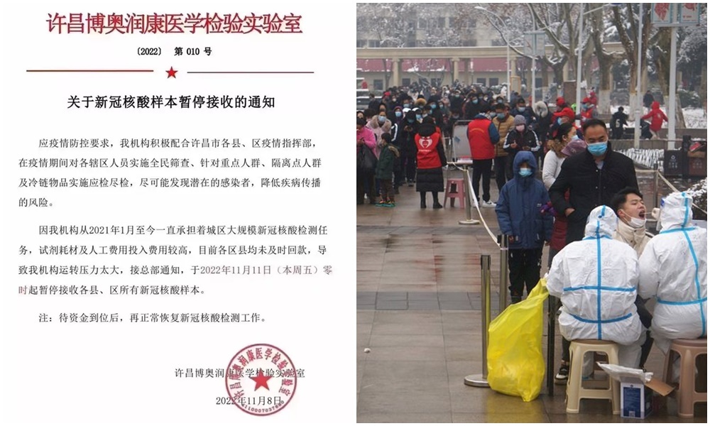 收不到錢！河南許昌核酸檢測機構停收樣本