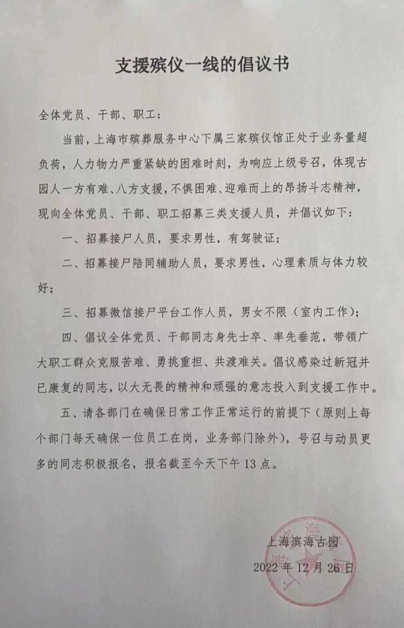 業務量超過負荷 中國公墓招募黨員支援接屍