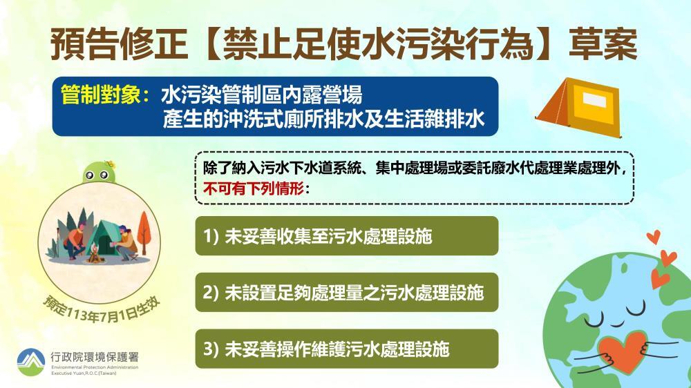 露營場未設汙水處理最高罰300萬 新法擬明年7/1上路