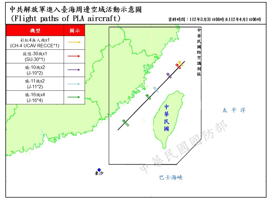 偵獲共機10架次逾越台灣海峽中線