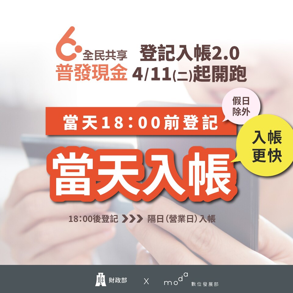 普發6000新措施   傍晚6時前登記當天入帳