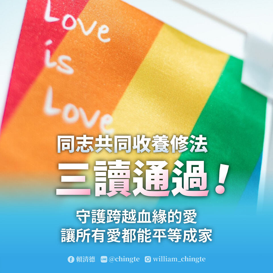 立院三讀同婚收養  民進黨：完善最重要一塊拼圖
