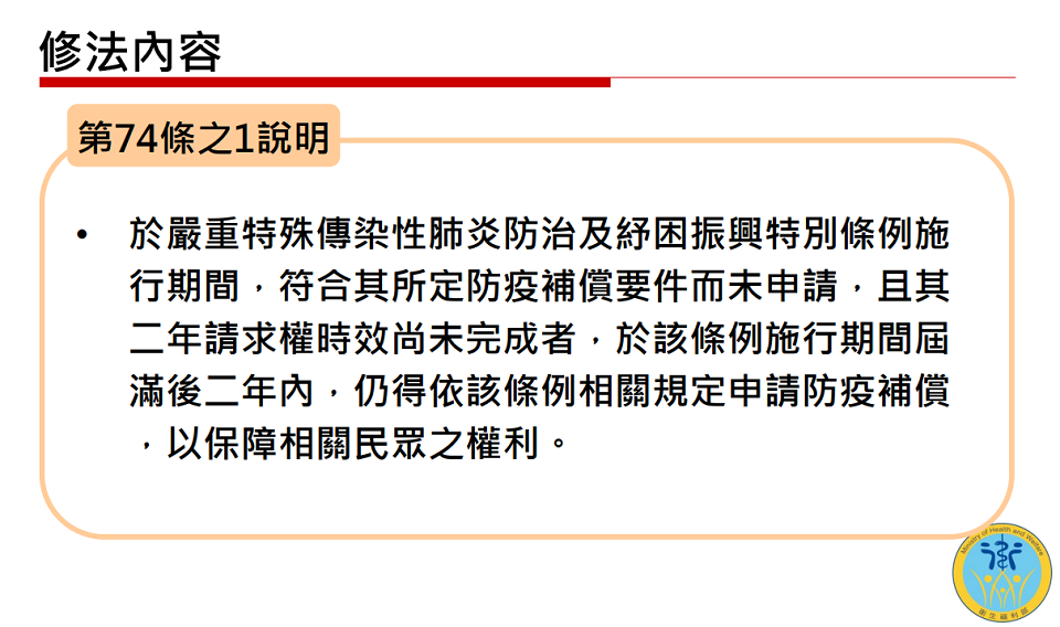 衛福部提修法 防疫補償申請期限延長至2025/6