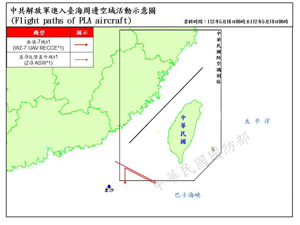 偵獲5架次共機 各1架侵擾西南及東南空域