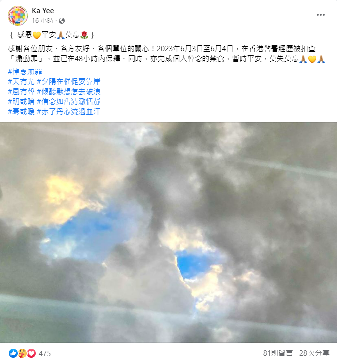 在港悼念六四被捕 劉家儀：做該做的事守該守的義
